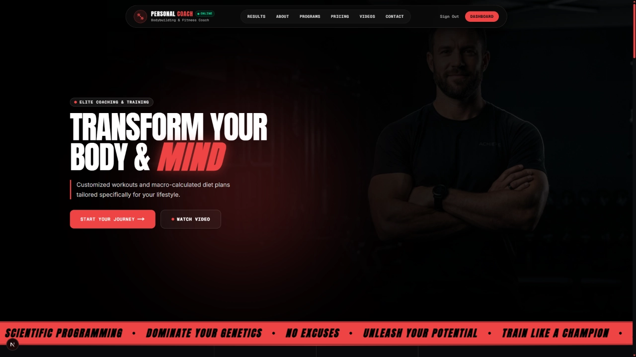 Personal Coach Website and Live Storefront